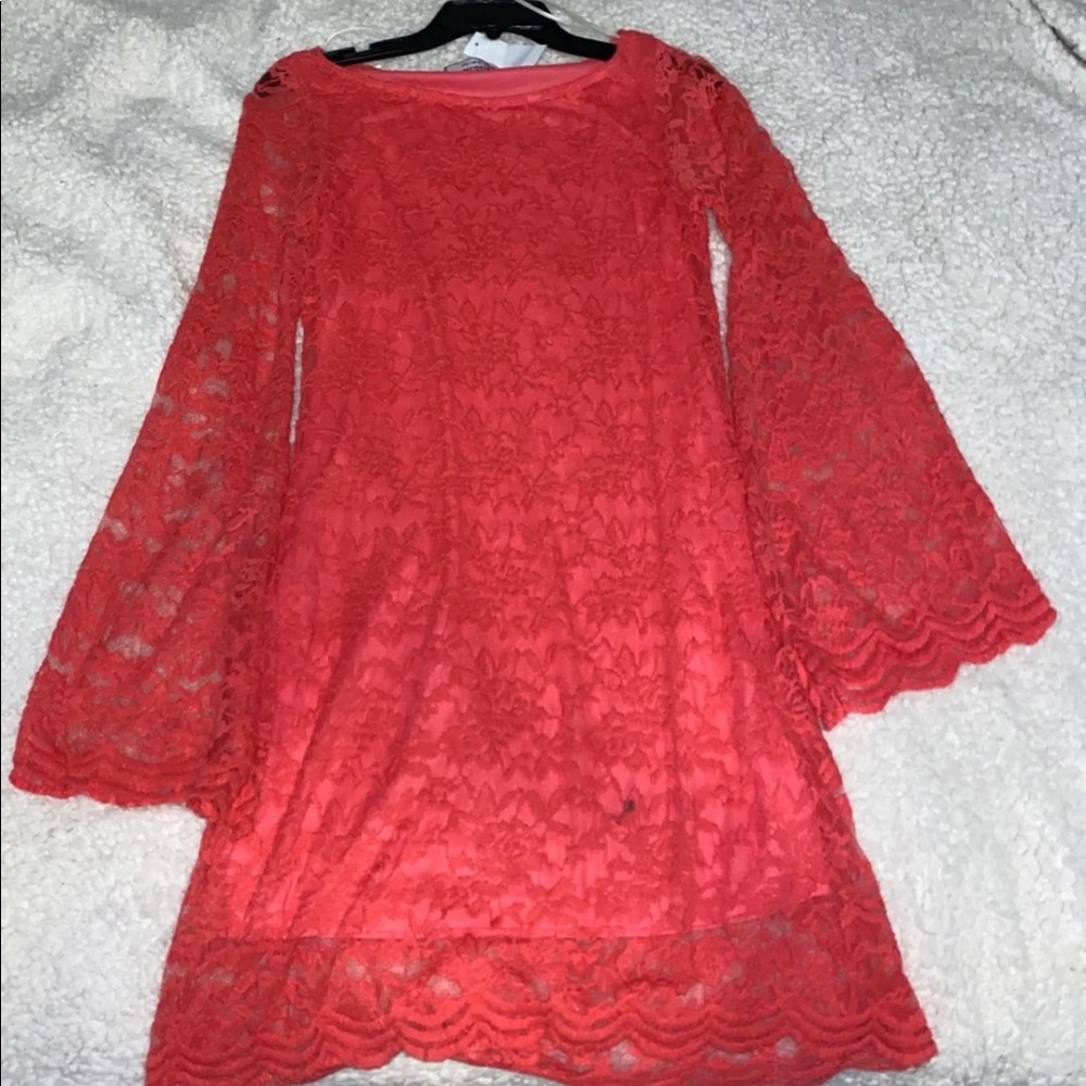 Pink lace long sleeve dress